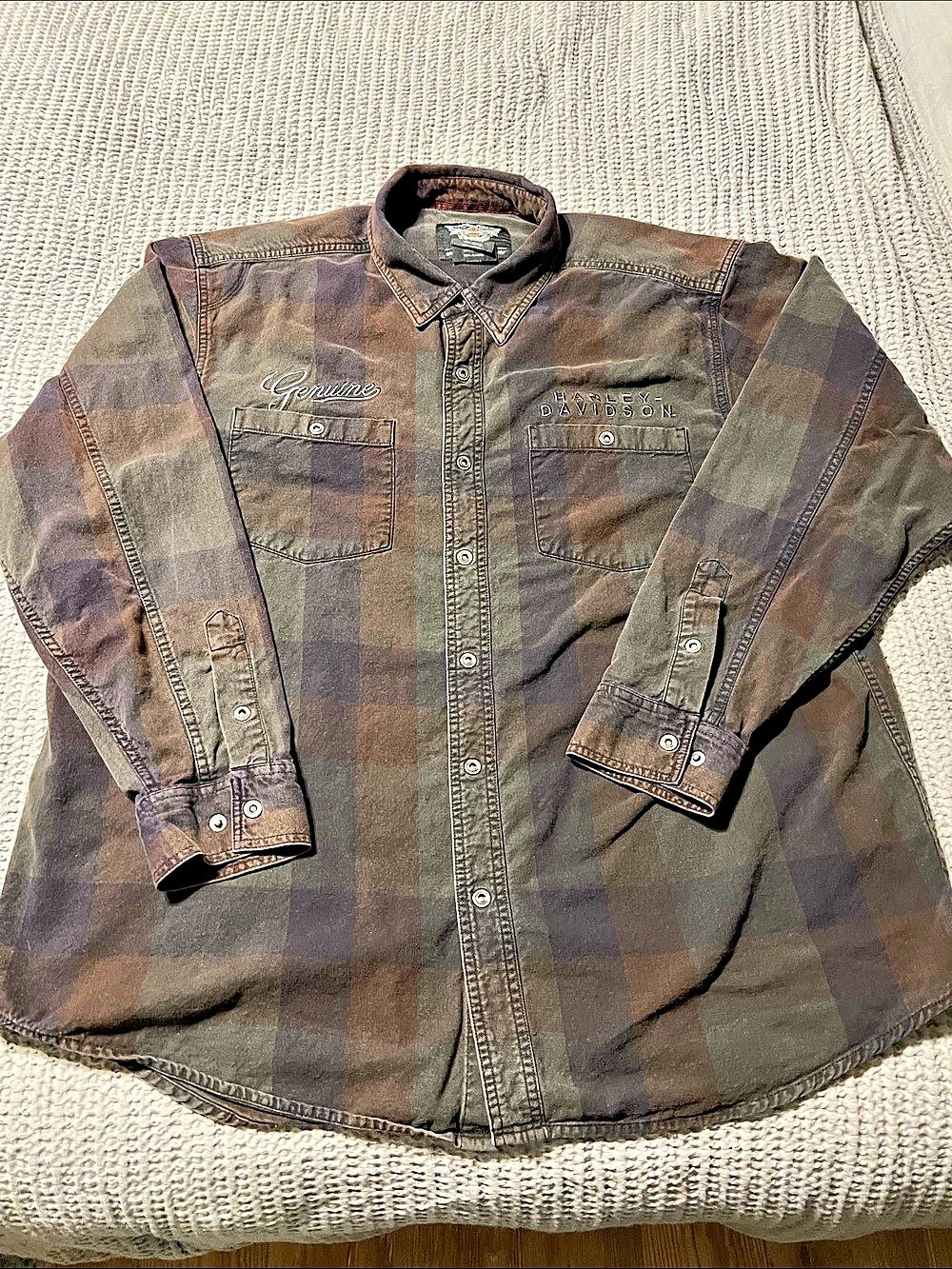 Harley-Davidson Plaid Snap-Front Shirt Brown & Green 2XL